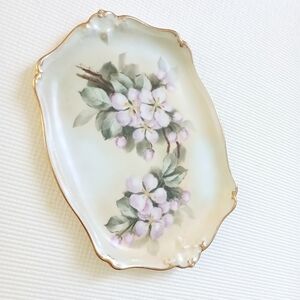 Vintage Limoges Vanity Tray, cherry Blossoms,hand painted, gold rim,porcelain